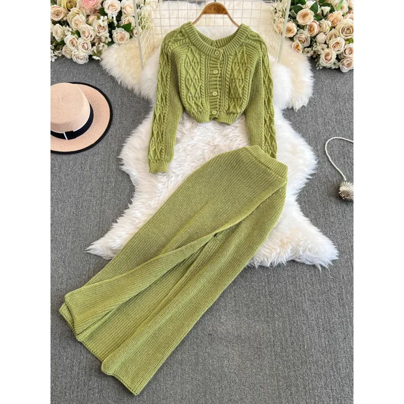 Elegant Skirts Suit Women New Autumn Winter Gentle Short Twist Cardigan Sweater Split Slim-fit Hip Skirt Women Two-piece Sets