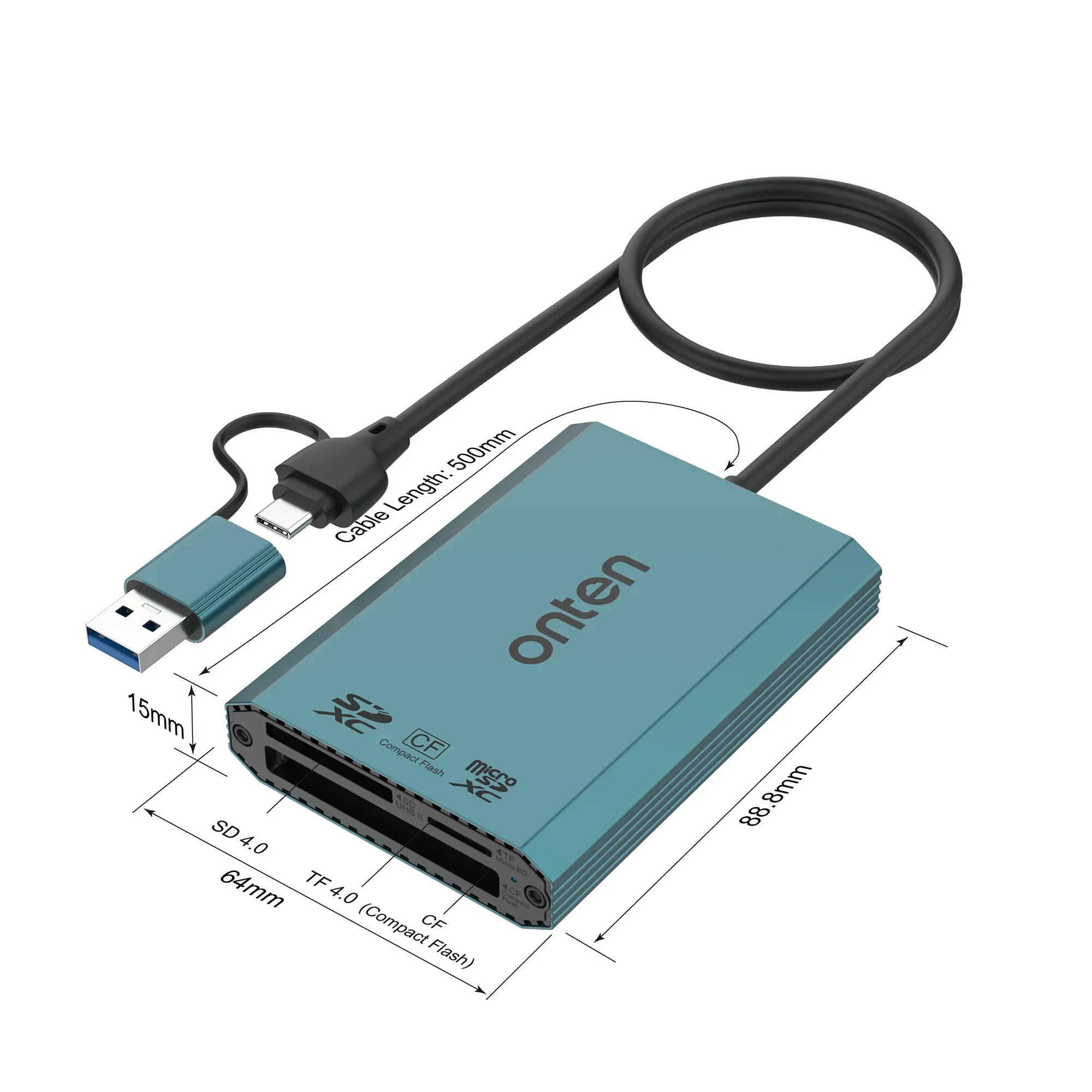 ONTEN 2 in 3(USB C 및 USB A) 5G 허브, USB 3.2 Gen 1 5Gbps CF (컴팩트 플래시) 및 SDXC 및 마이크로 SDXC 카드 리더