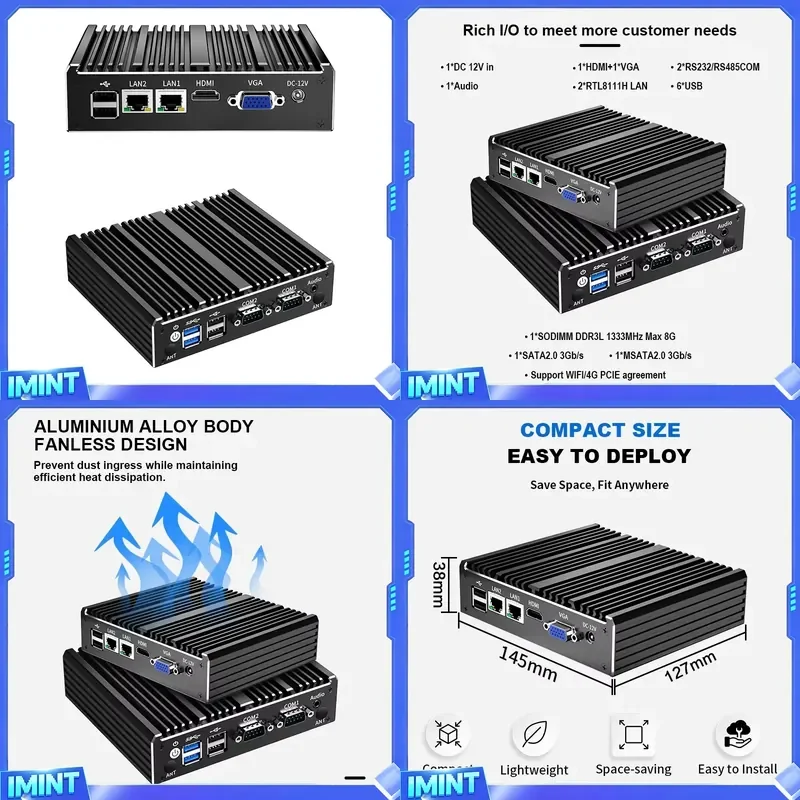 Fanless Industrial Mini PC Celeron N2840 Embedded Rugged Box Dual LAN with VGA Wide Temperature