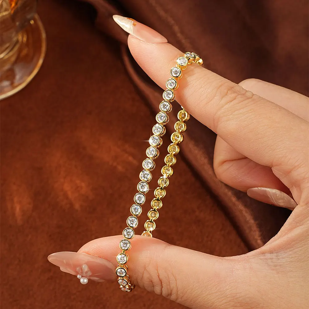 Celestinova Exquisite 14K Gold Bracelet Copper 3mm Round Moissanite Ladies' Bracelet Chain Length 18cm Valentines Gift Jewelry