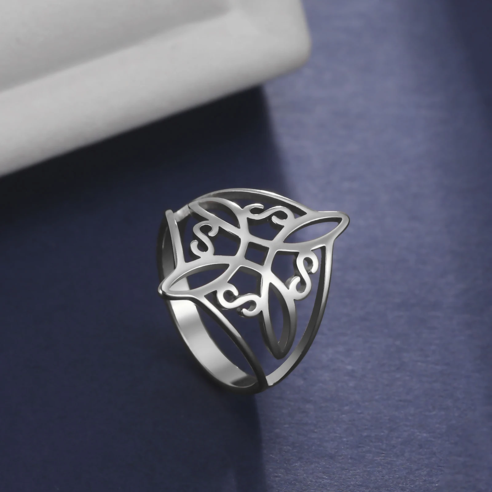 Skyrim Hexenknoten-Ring Edelstahl Goldfarben Hexerei-Amulett Schutz-Fingerringe Wicca-Kreuz Keltischer Knoten Schmuck – Detail 4