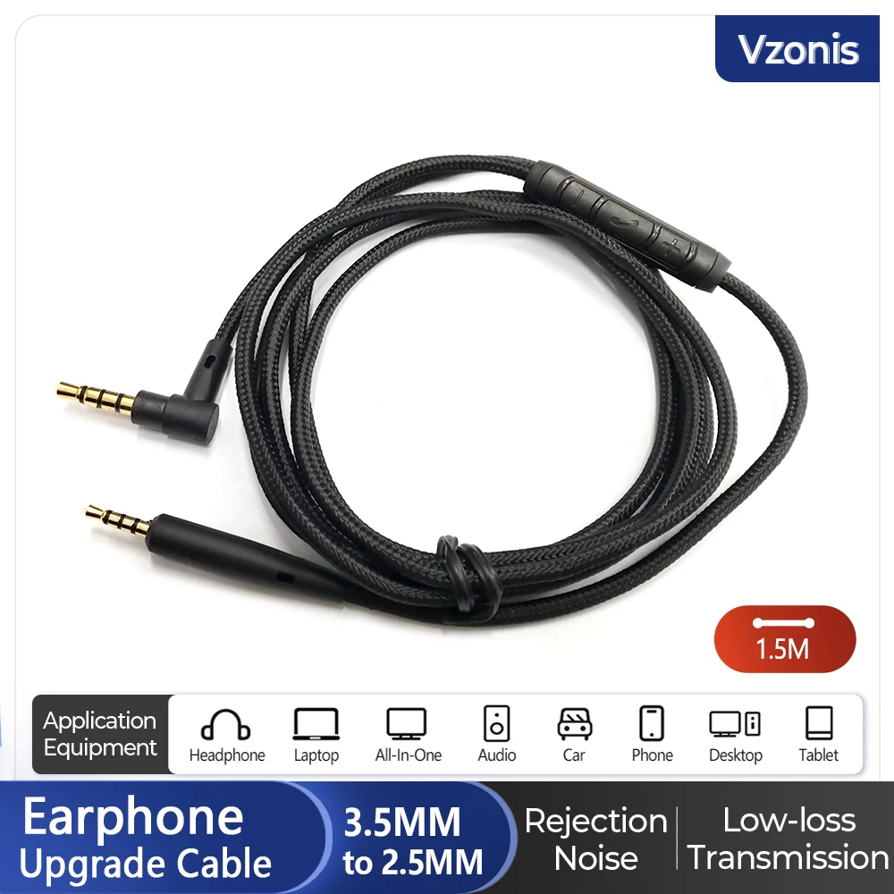 3.5MM to 2.5MM Jack Male to Male Headphone Upgrade Cable Earphone Audio Line with Inline Mic Control for BOSE QC45 QC25 QC35