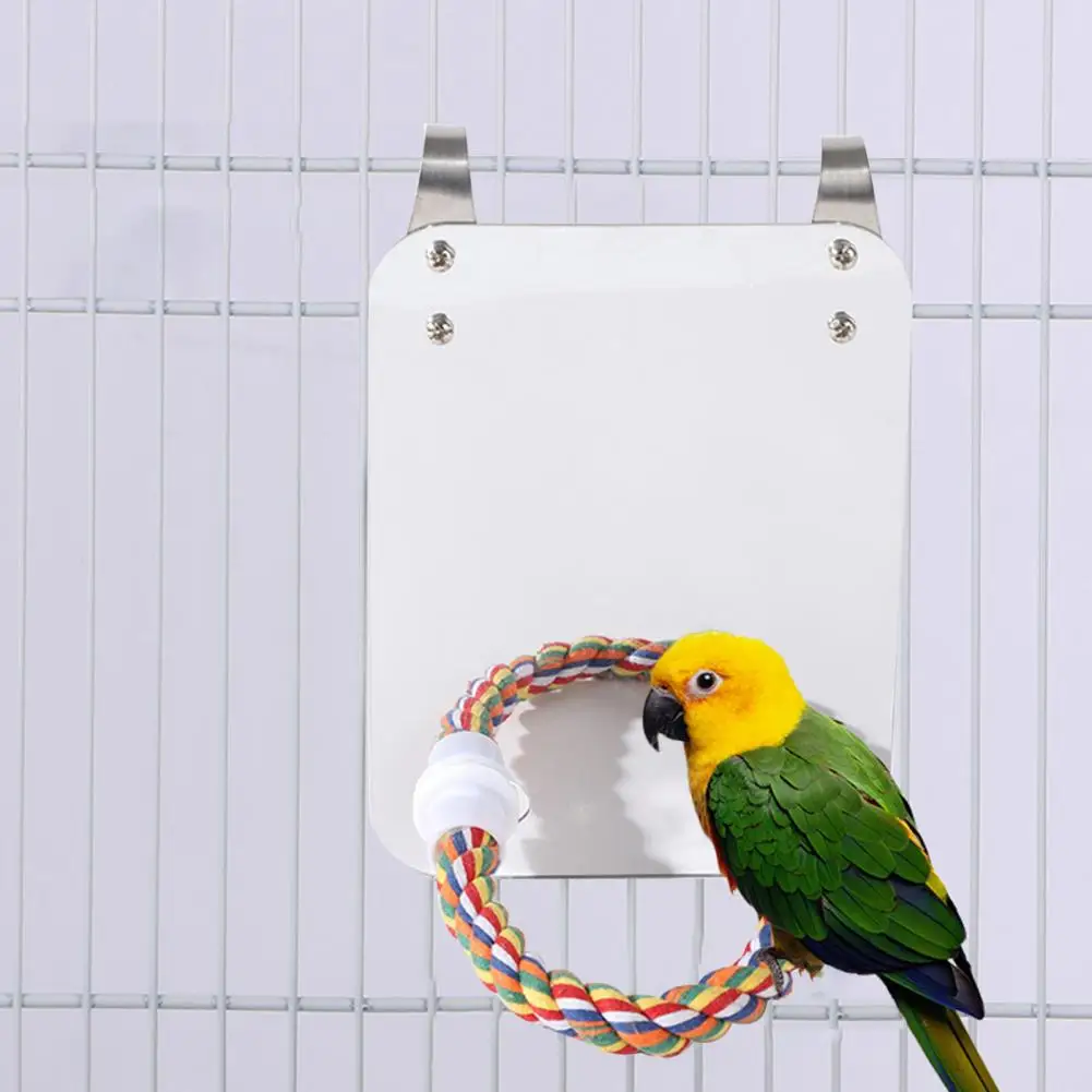 

Acrylic Cotton Rope Parrot Mirror Chewable Parrot Toy Colorful Hanging Bird Mirror with Rope Perch A Vibrant Toy for Parrots