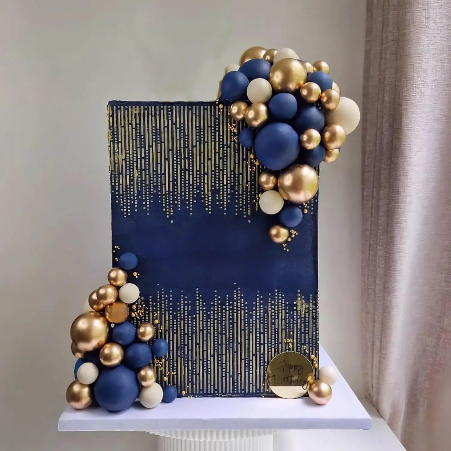Blaue weiße goldene Kugeln Kuchendeckel Kugeln Geburtstagstorte Dekorationen für Geburtstag Boho Hochzeit Babyparty Partydekorationen – Detail 9
