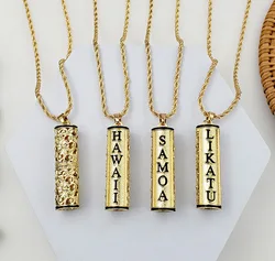 Hawaiian Heirloom Plumeria Flower Bamboo Hand-Carved Black Border Scroll Tube Necklace Samoa Likatu Jewelry