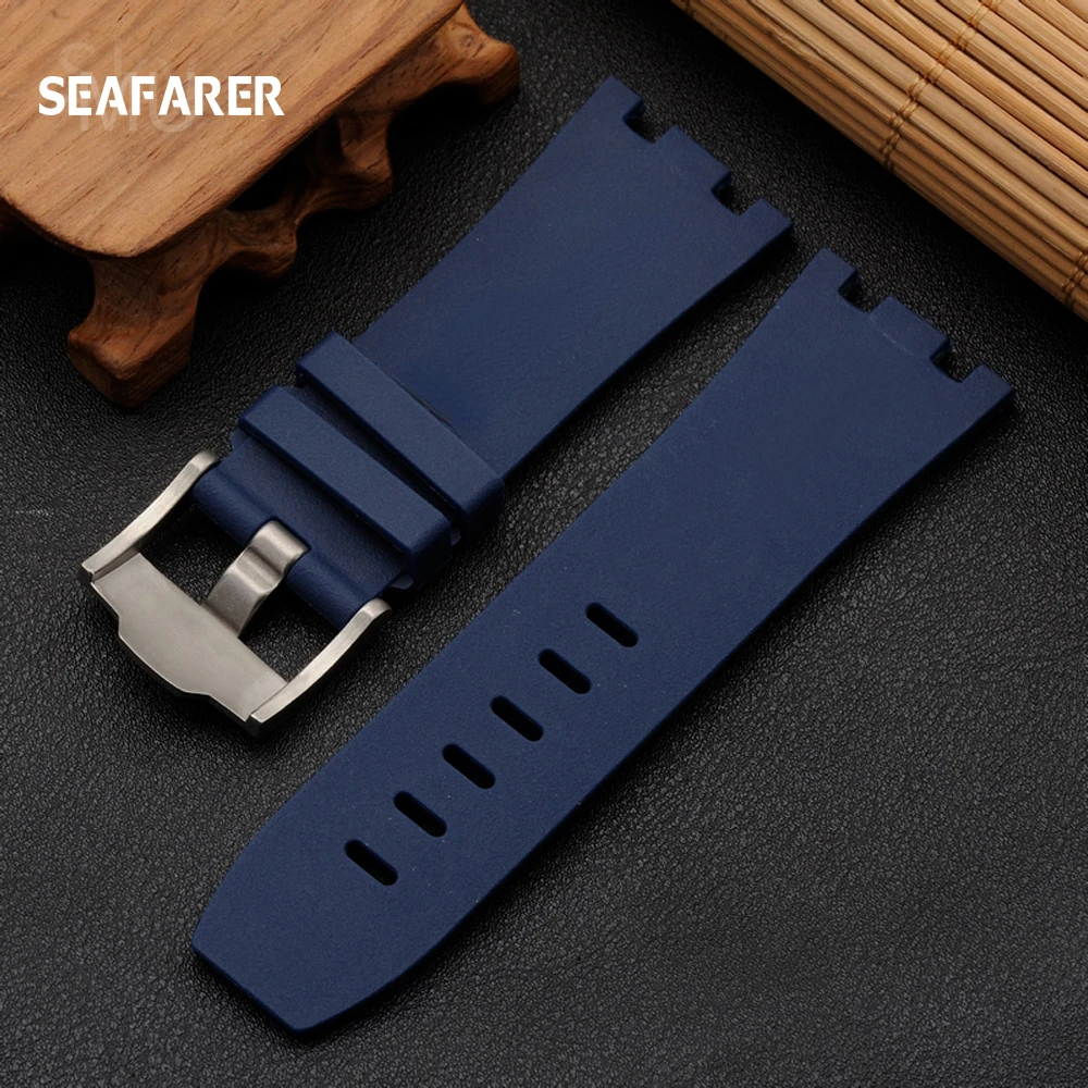 For AP Audemars Piguet Royal Oak 15703 Nature Rubber Silicone Watch Strap with Belt Logo Tools 28mm Black and Blue Watch Band