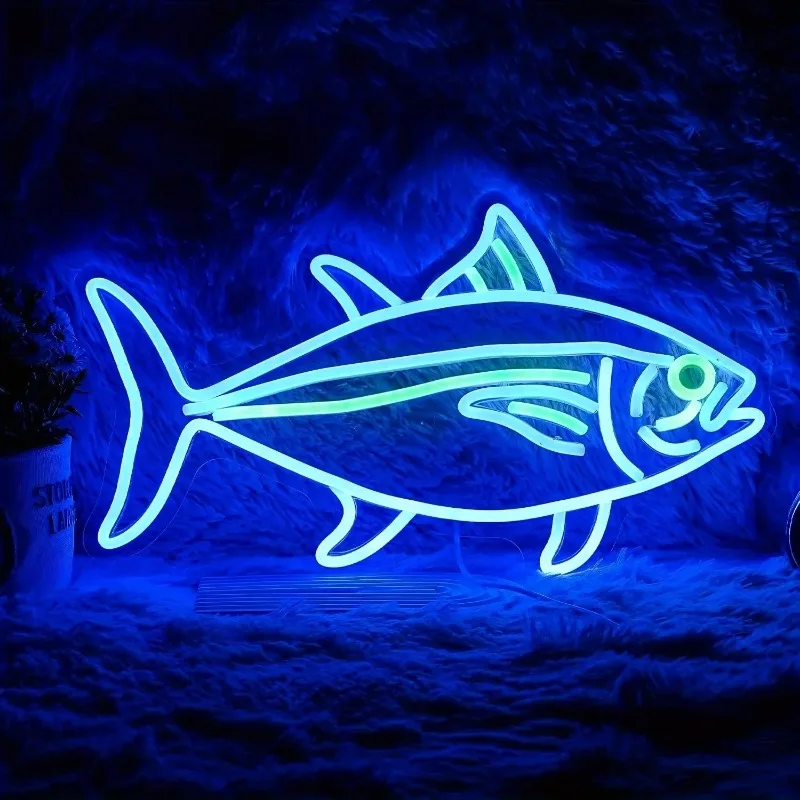 Tuna Neon Sign Blue Green Fish Neon Lights Signs for Wall Decor Led Signs for Bedroom Living Room Restaurant Gifts