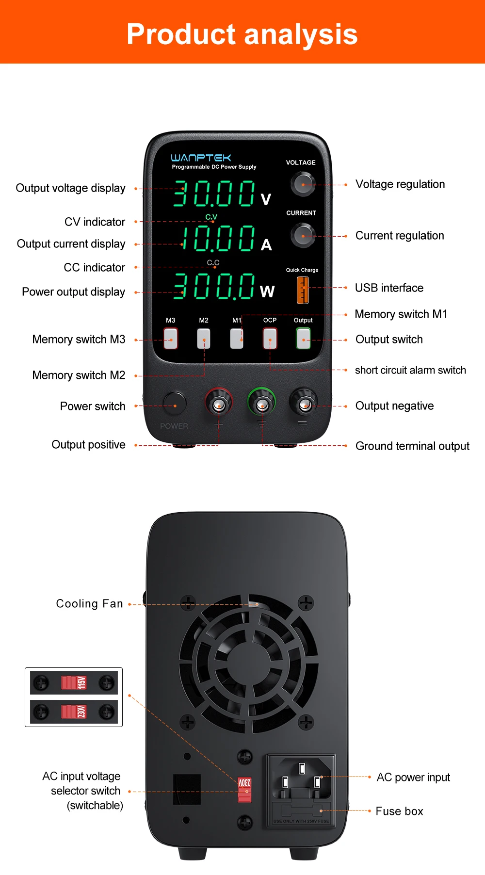 Alimentatore CC a commutazione regolabile APS605H Tensione e corrente regolabili 60 V/5 A per la ricerca di laboratorio