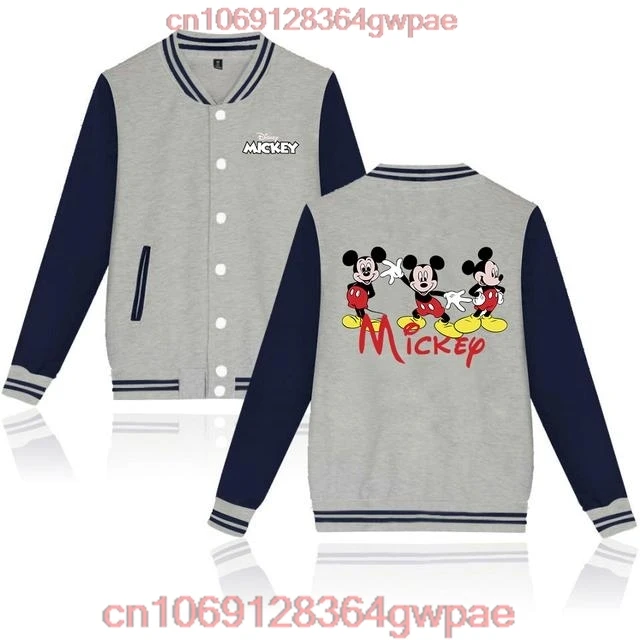 Disney Mickey Minnie Mouse Baseball Jacket Women Hip Hop Harajuku Jackets Streetwear Kids Girls Loose College Coats