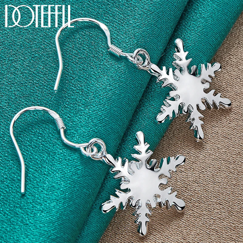 DOTEFFIL 925 Sterling Silver Snowflake Drop Earring For Woman Lady Wedding Engagement Party Fashion Jewelry