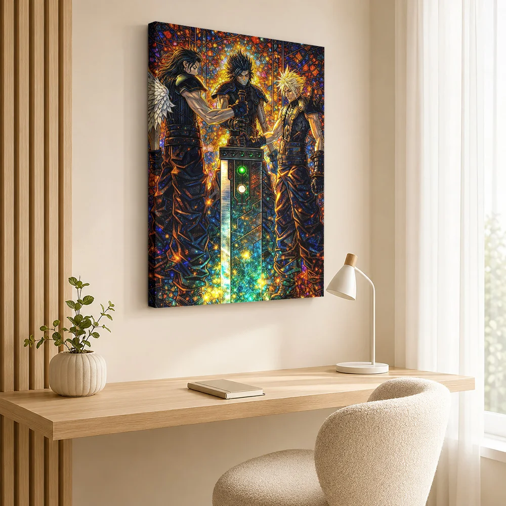 Fantasy Characters with Buster Sword Canvas Poster Personalized Modern Aesthetic Canvas Wall Art for Living Room Bedroom Decor