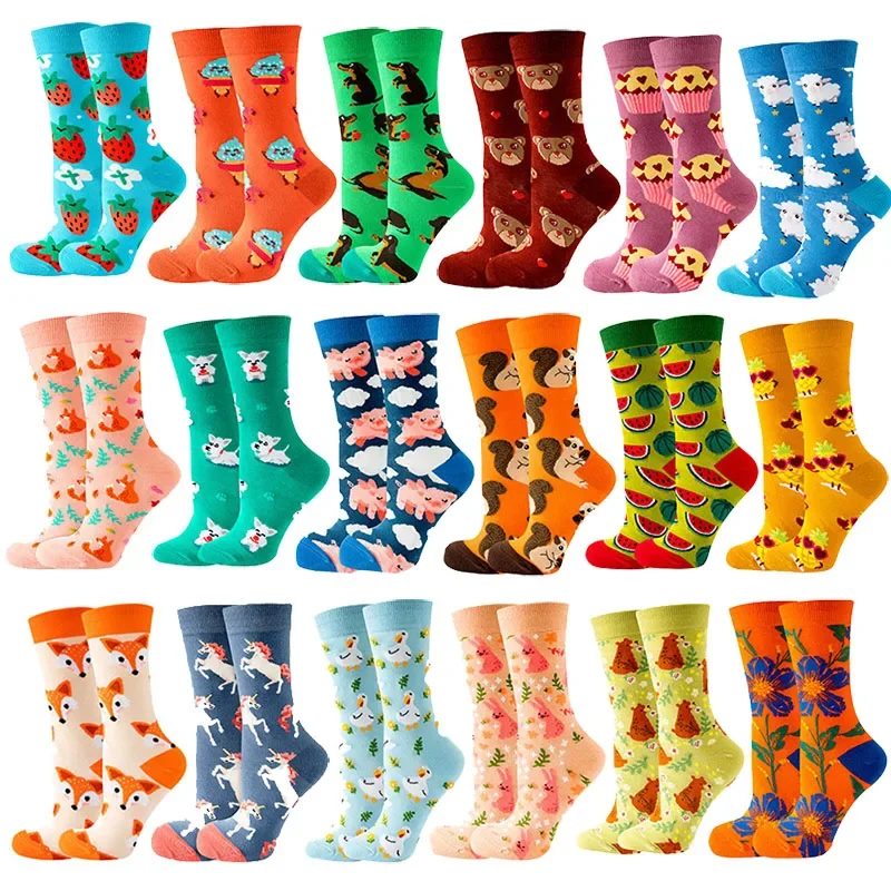 New women\'s socks for autumn and winter, animal mid tube socks, fruit men\'s socks, cute and fashionable socks, food, personality