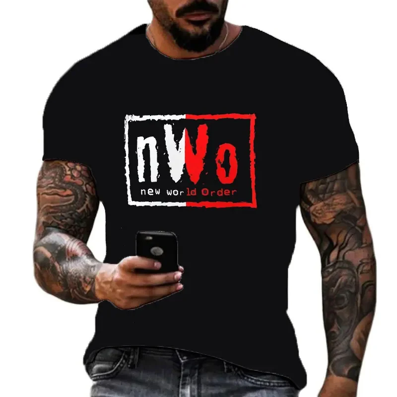 

2024 Летняя мужская футболка с 3D-принтом известного рестлера nWo с разрезом и логотипом Детская уличная спортивная футболка с круглым вырезом