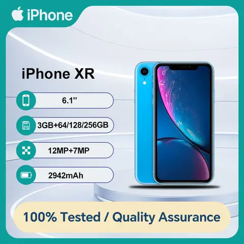 Unlocked Original Apple iPhone XR: 64/128/256GB ROM, 3GB RAM, iOS, A12 Bionic Hexa-Core, 6.1'' Display, 12MP Single Camera