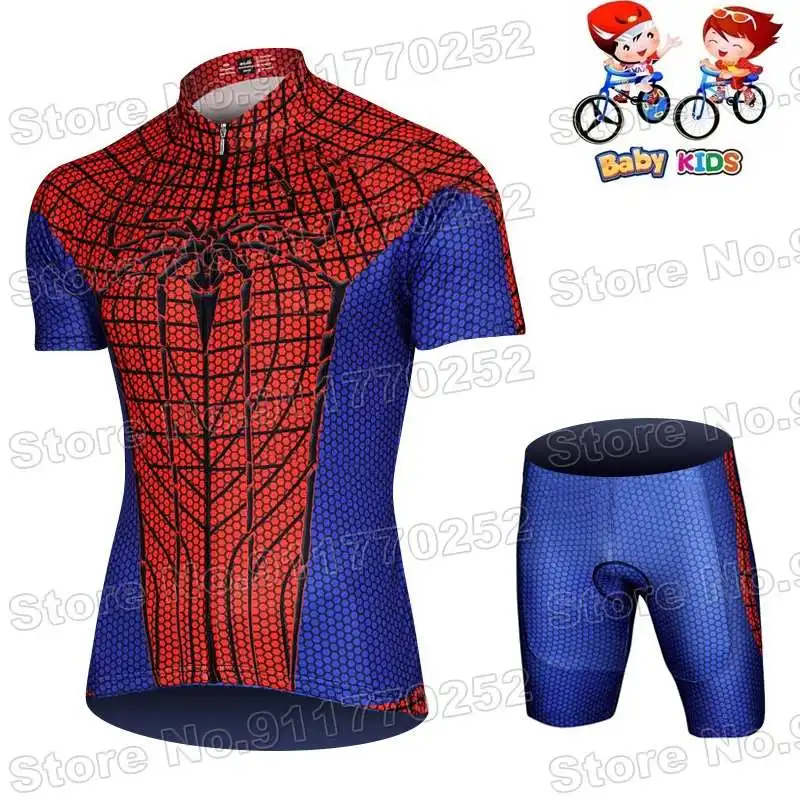 2024 Kids Spider Cycling Jersey Set Popular Cartoon Comics Boys Girls Cycling Clothing Children Road Bike Shirt Suit MTB Maillot