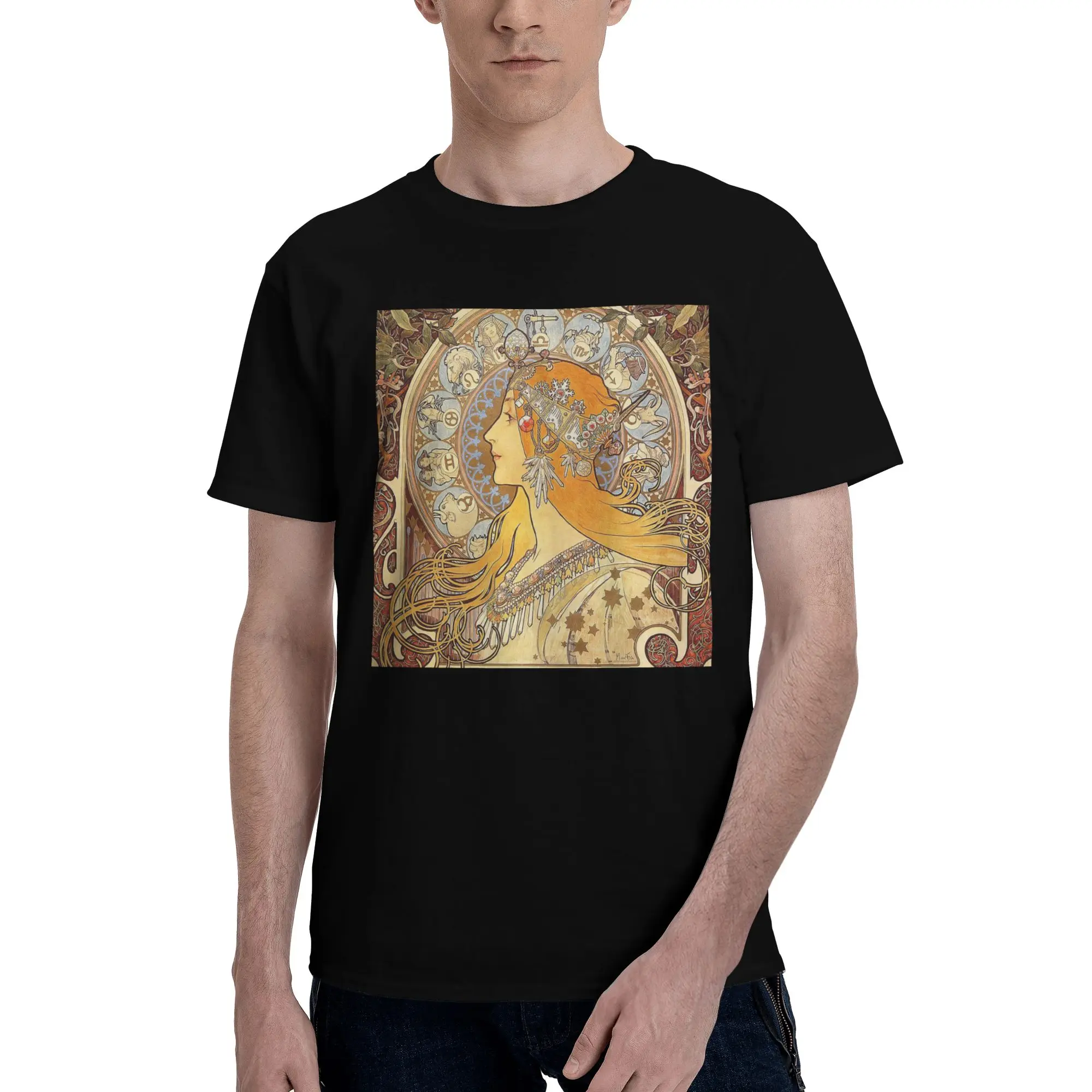 

Футболка Alphonse Mucha Zodiac в стиле ар-нуво для мужчин и женщин, оверсайз, с круглым вырезом, хлопковая, короткий рукав, летняя, мужская