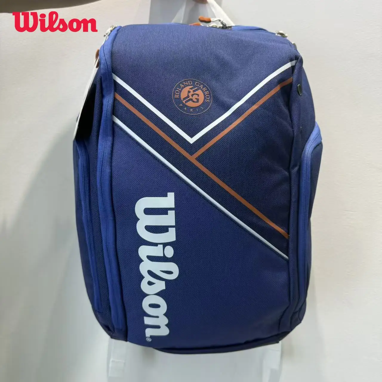 Wilson Super Tour Tennis Backpack RG France Open Sport Tennis Bag Hold 2 Racquet with Thermoguard Pocket Navy Blue WR8018301001