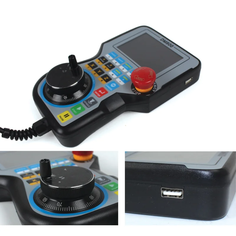 نظام التحكم في الحركة بمقبض CNC DM800 3/4/5 محور شاشة 3.8 بوصة بالإضافة إلى زر إيقاف الطوارئ يدعم رمز G