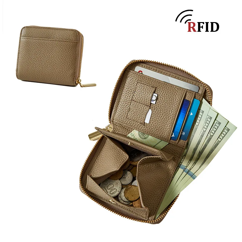 

Mini Genuine Leather Wallet Women 2026 New Real Cow Leather Purse Zipper RFID Card Holder Clutch Case