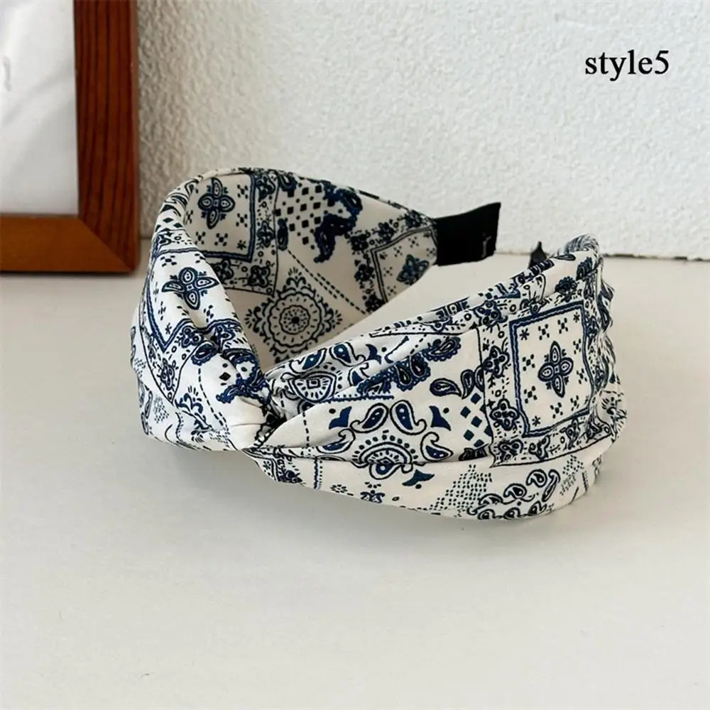 

Fashion Paisley Wide Hair Hoop Cashew Flowers Printing Headband Cross Turban Headwrap Hair Accessories Top Knotted Head Hoop