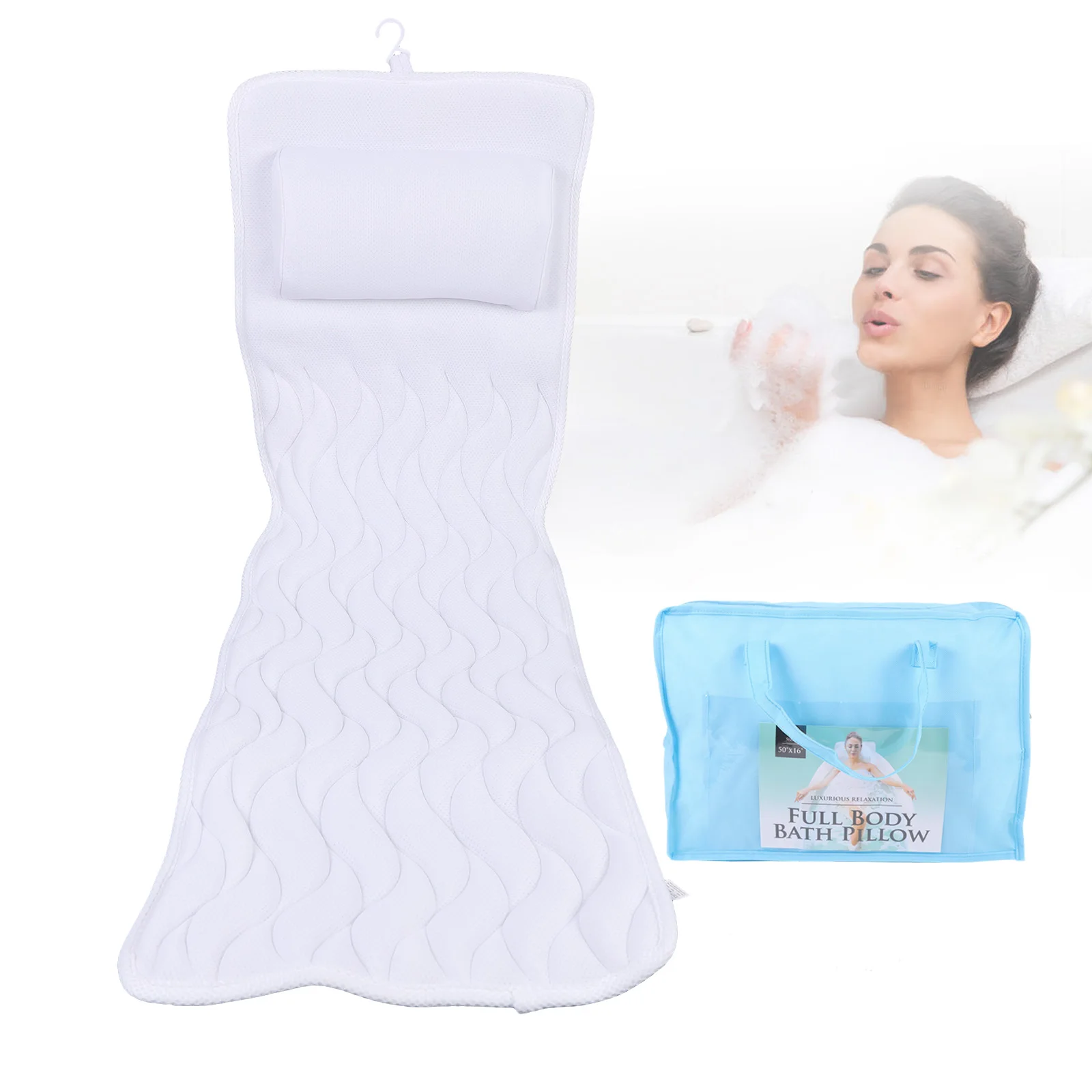 

17,32*49,21 дюйма, роскошная подушка для ванны всего тела, подушка для ванны с 14 присосками, 3D воздушная сетка, подходит для ванных комнат, спа