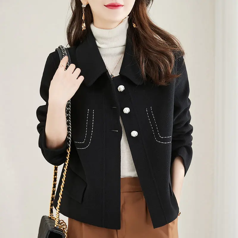 2023 Autumn/Winter New Fashion Korean Edition Slim and Casual Solid Woolen Coat for Women  tweed jacket