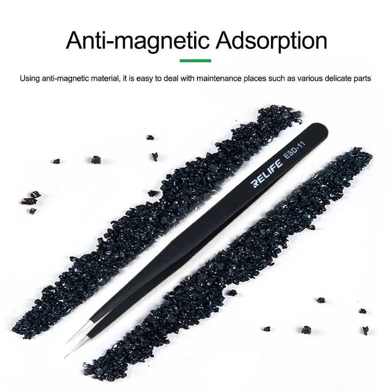 RELIFE ESD-11/15 Alloy Black  Anti-static Ceramic  tweezersTweezers  Strong and Sturdy  for Mobile Phone Maintenance
