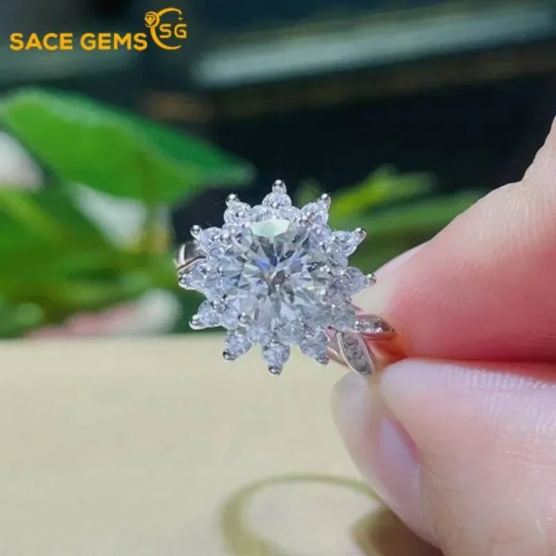 

SACE GEMS New Luxury 925 Sterling Silver Real GRA Certified 1CT Moissanite Jewelry Rings for Women Engagement Promise Wedding