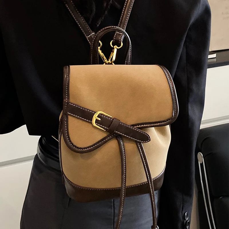 

Fashion Backpack Summer New Women Korean Versatile Casual Academic Style Travel Bags Splicing Retro Cool Sanding Commute Bag