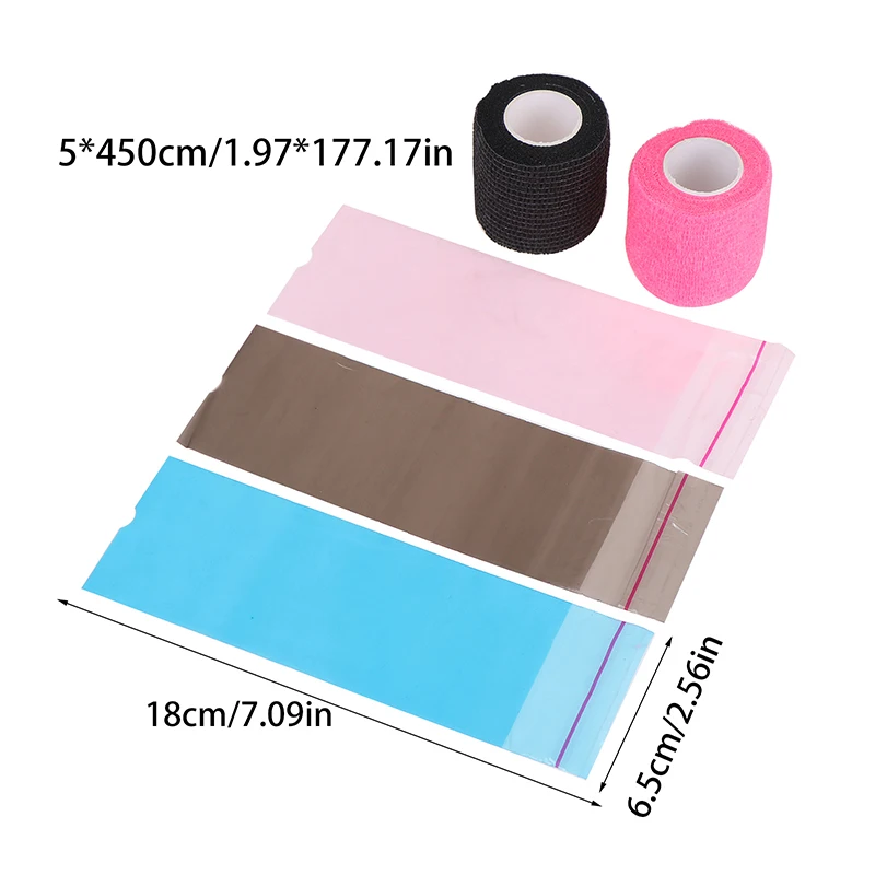 100 pezzi di coperture per macchinette per tatuaggi con nastro avvolgente, grandi sacchetti per penne e 4 pezzi di copertura per avvolgitrici per tatuaggi con impugnatura, combinazione di maniche per penne