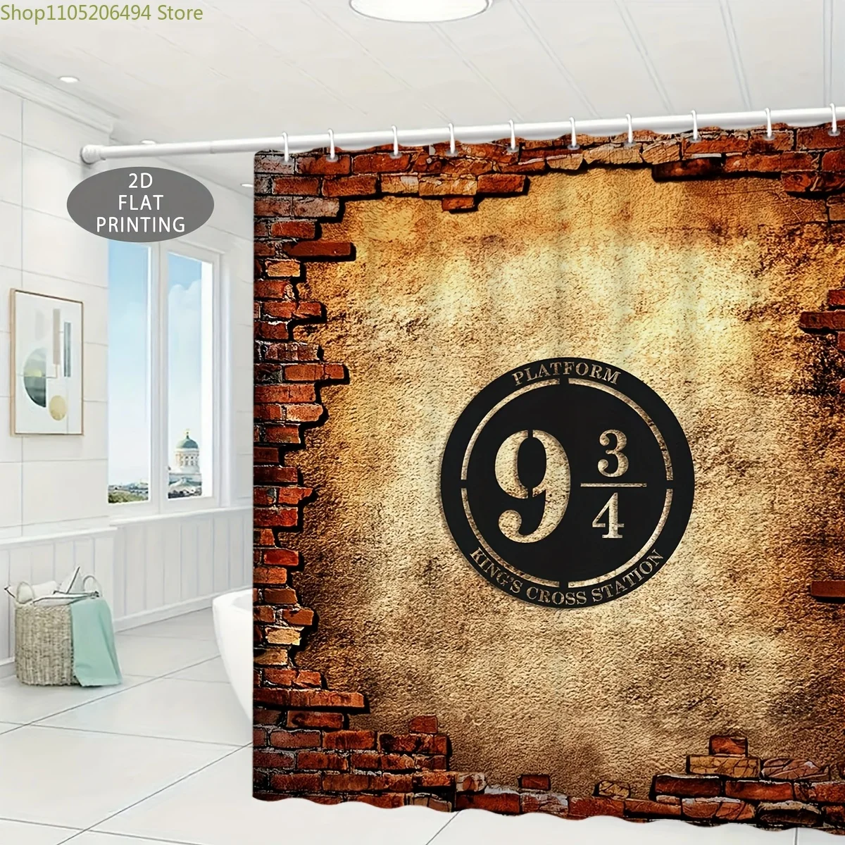 

1 шт., плоская 2D-картина, платформа 9 3/4, тематическая занавеска для душа, может использоваться как рождественский или хэллоуинский декор, подарок, подходит для аренды.