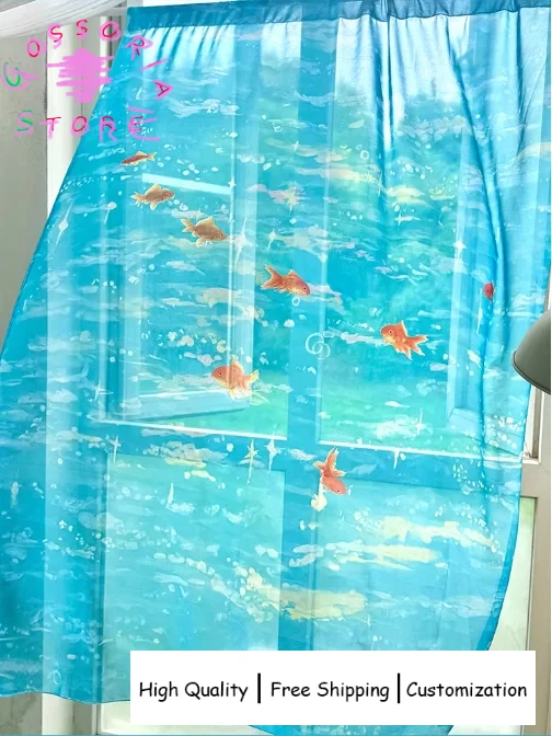 

Sample Custom Goldfish Pattern Curtains for Living Room Background Door Partition Drape for Bedroom Decor Decoration Ready Made