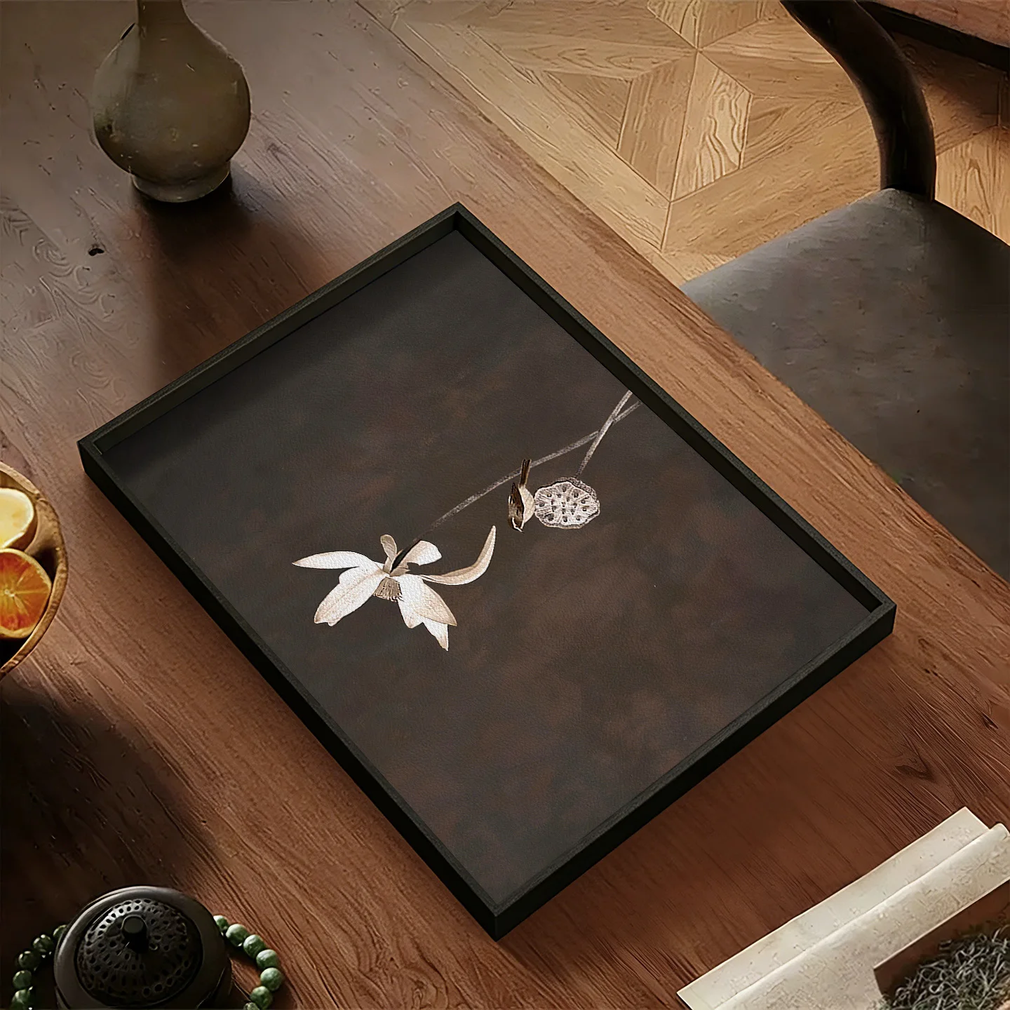 

Новый китайский эстетичный кожаный поднос в стиле династии Сун, прямоугольный, большой, для спальни, для чая, для хранения