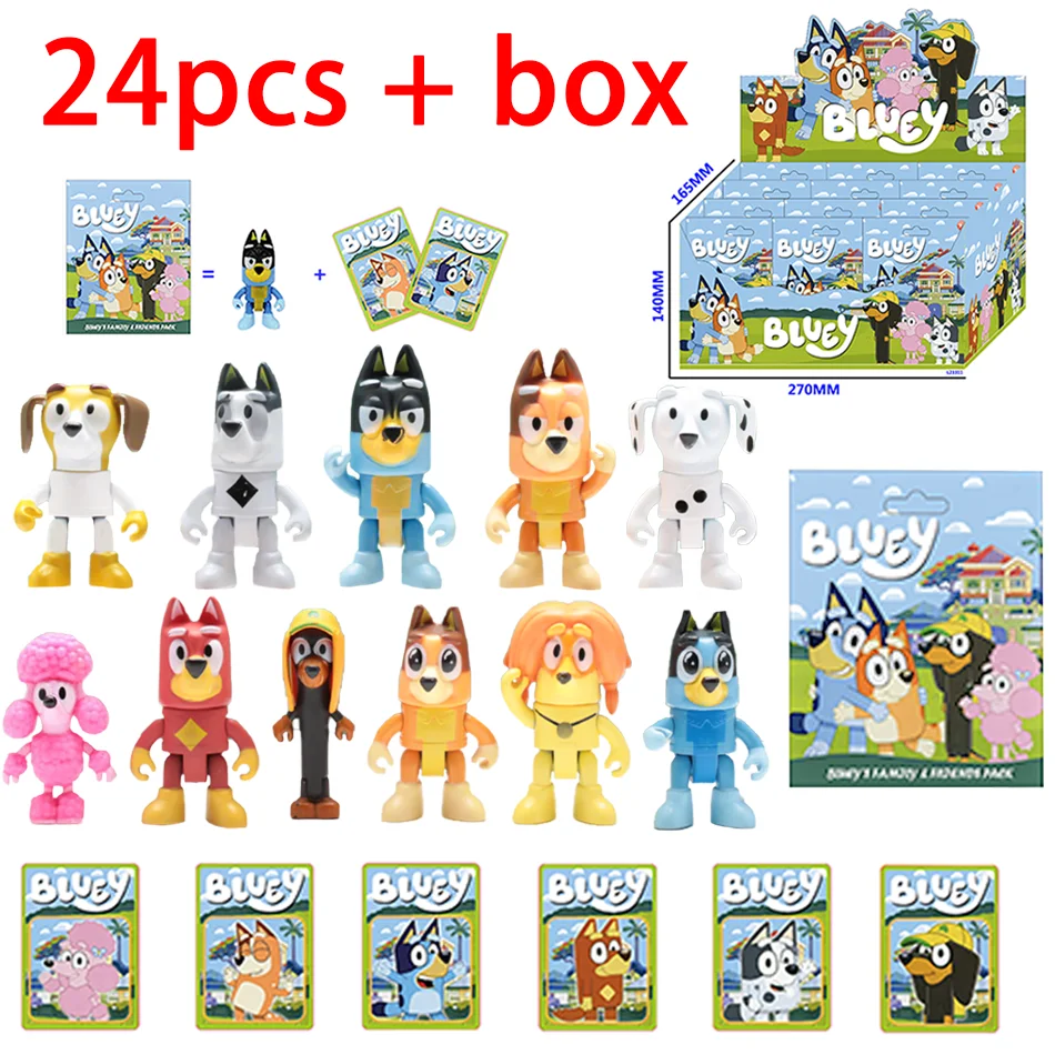 Caja Sorpresa Bluey: Figuras de Acción de Anime de Perros Adorables (Bandit, Chilli, Bingo, Pluto, Chloe) con Articulaciones Móviles, Muñecos, Adornos, Juguetes y Regalos
