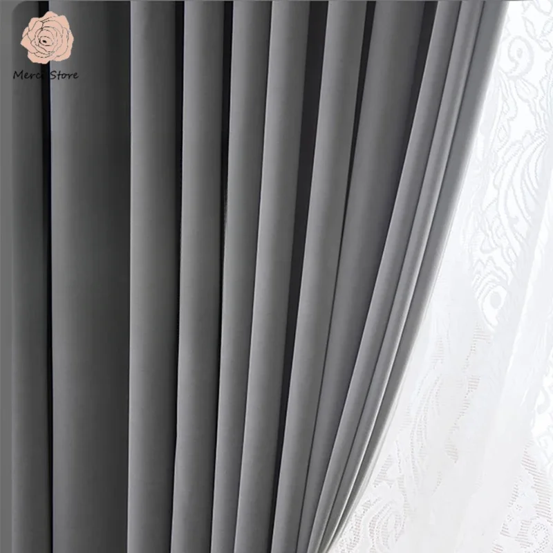 

Gray Velvet Curtains Luxury Soft Chenille Blackout for Living Room Bedroom Thermal Insulation Woolen Fabric Elegant Home Decor