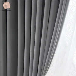 Gray Velvet Curtains Luxury Soft Chenille Blackout for Living Room Bedroom Thermal Insulation Woolen Fabric Elegant Home Decor