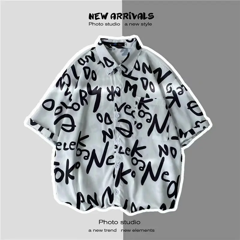 

Summer Vintage Oil Painting Flower Men's irt Cuba Collar Loose ort Sve Hawaii Sle Couple Outerwear Youth Faion