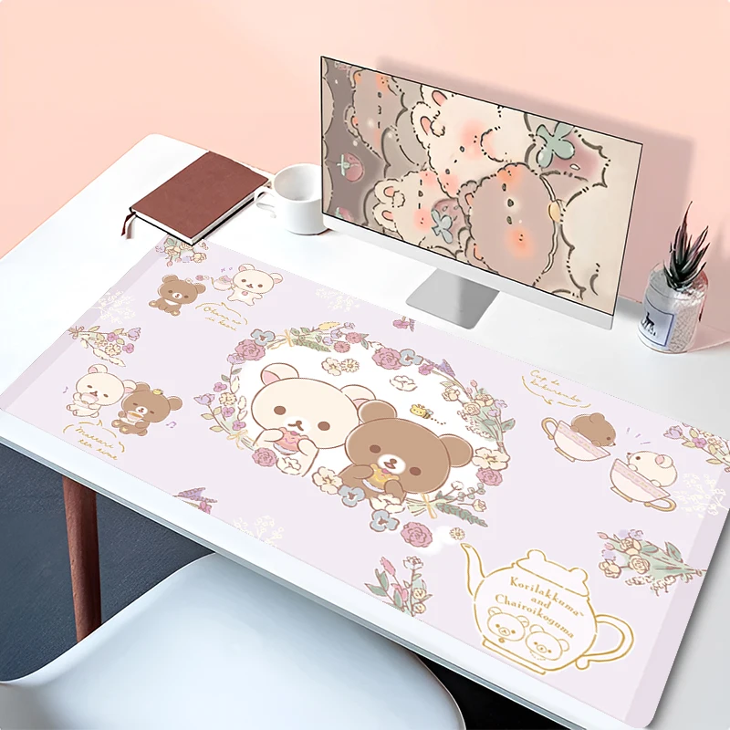 XXL karikatür pembe Mouse Pad Korilakkuma Rilakkuma Anime Kawaii klavye halı dizüstü sevimli oyun yumuşak Mousepad bilgisayar HD sümen