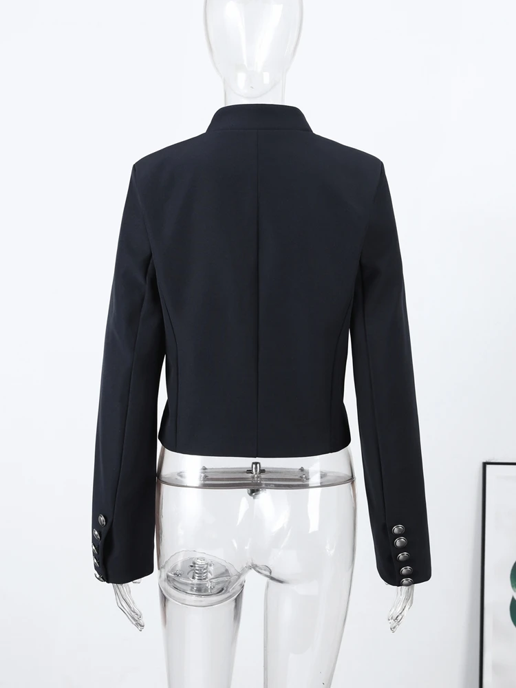 Chic Women’s Cropped Jacket Stand Collar Single Breasted Long Sleeve Female Coat 2026 Spring Slim Fashion Solid Lady Outwear 6 Chic Women's Cropped Jacket Stand Collar Single Breasted Long Sleeve Female Coat 2026 Spring Slim Fashion Solid Lady Outwear 6