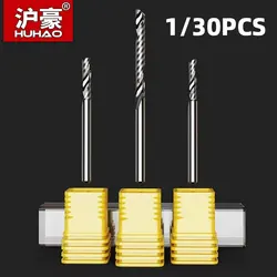 HUHAO 1/30PCS Spiral Routers Bits Milling Cutter CNC Cutter Tool PVC Wood Router Bits Carbide Steel Cutter Woodworking Tools