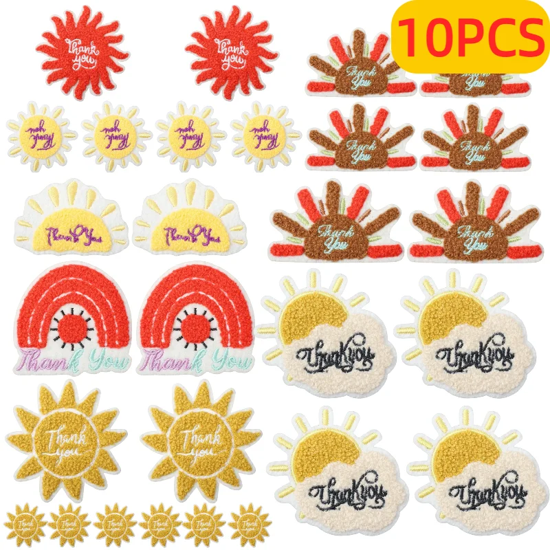 

10PCS Bulk Gratitude Sunshine Red Yellow Embroidery Patches Thank You Sun Phrase Iron On For DIY Cloth Towel Decoration