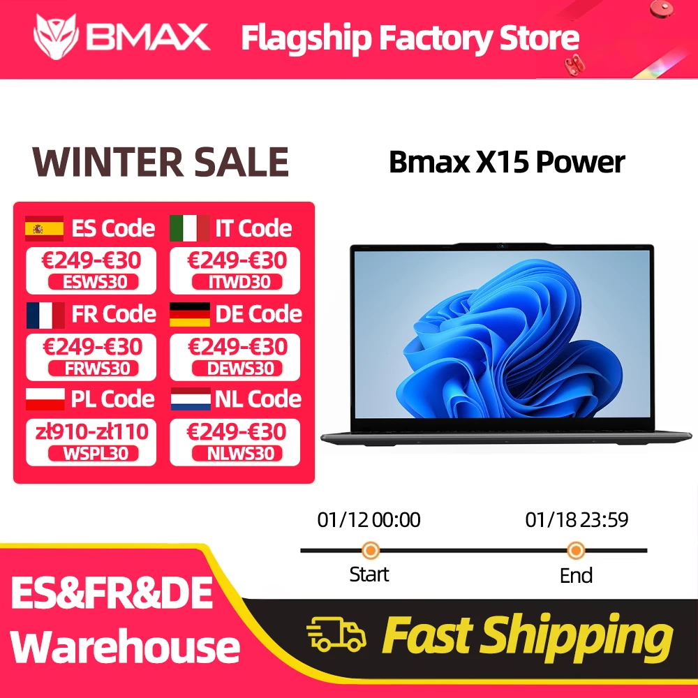 Bmax X15 Potenza 15.6 pollici 16Gb Ram 512Gb Ssd Intel Core I3-8109U Notebook Windows 11 1920*1080 HDMI Wifi USB Pc portatile