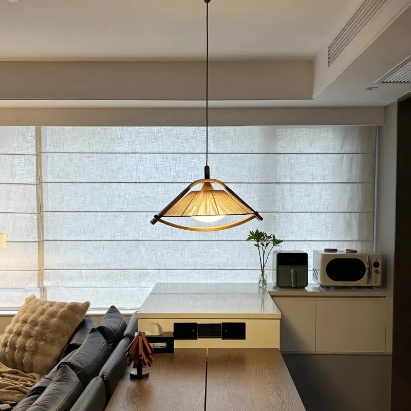 اليابانية الزجاج الخشبي قلادة أضواء غرفة نوم رئيسية وابي سابي الرجعية الشاي زن غرفة الإبداع طاولة طعام المطبخ مطعم مصباح #3