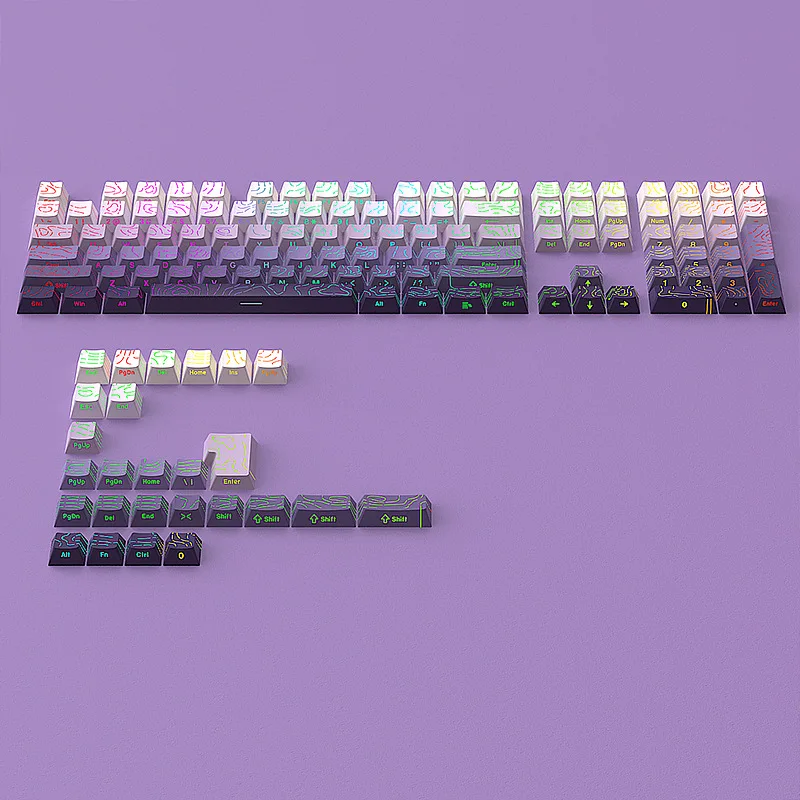 Side Print RGB Backlit Keycaps Lavender Topographic 4.0 Cherry Profile PBT Double Shot Keycaps 134 Keys for MX Switch Keyboard