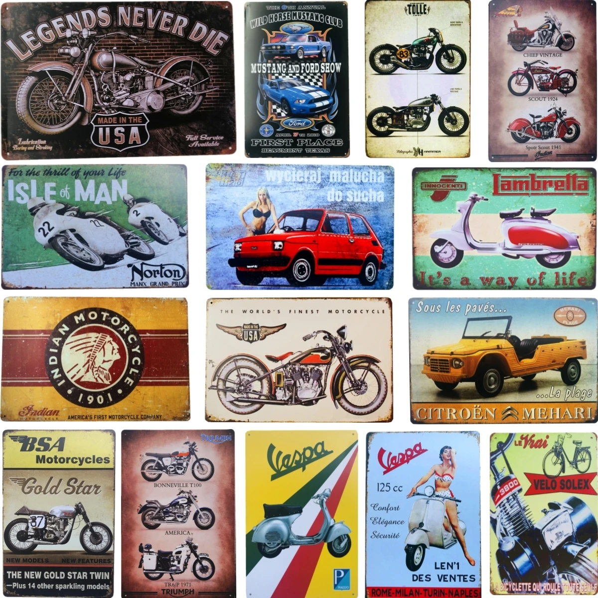 

Shabby Chic Metal Tin Signs Motorcycle Gas Oil Wall Decor For Garage Club Plate Crafts Art Poster