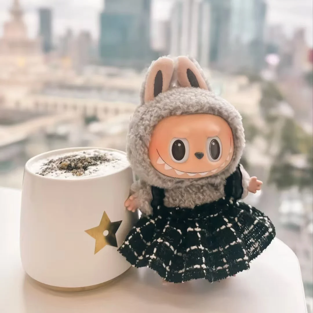 

Doll Clothes Outfit Accessories for Labubu Clothes Designer Black and White Plaid Dress Set DIY Mini Dolls Clothing Girl Gift