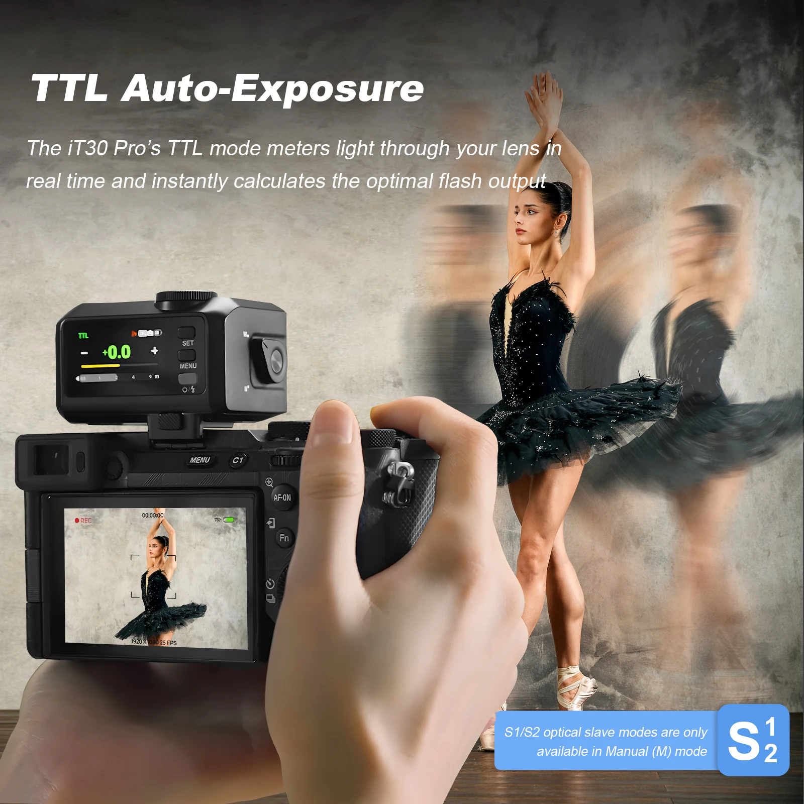 

Godox iT30Pro Wireless TTL Mini Flash 2.8" Touchscreen 2.4G Camera Flash for Canon Nikon for Sony Fuji Olympus