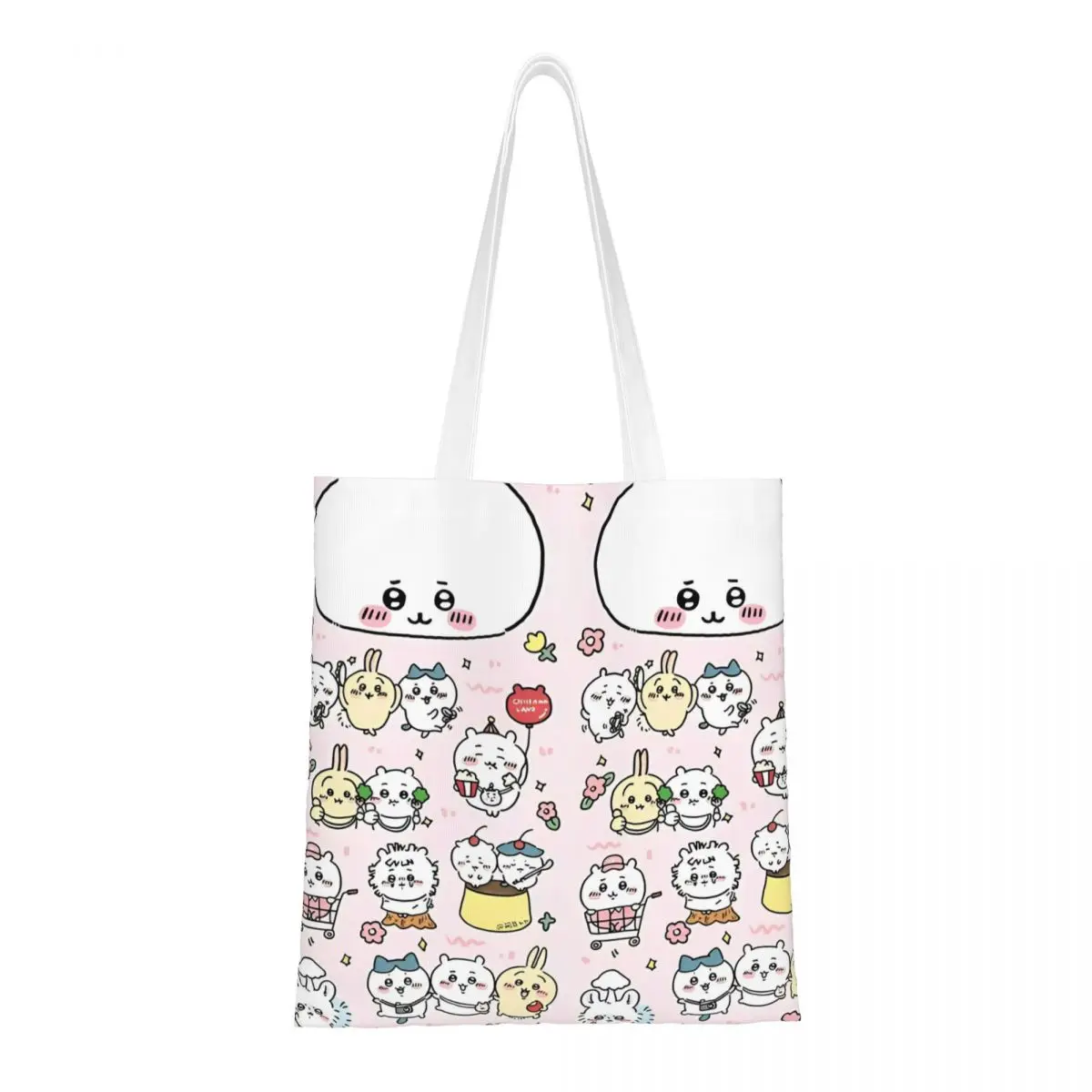 Cute Chiikawa Kawaii Cartoon Canvas Tote Bag Eco-Friendly Large Capacity Grocery Bag for Women Japanese Anime Travel Bags