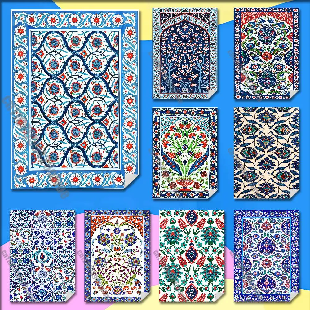 

For Turkish Tile Watercolor Art Painting Iznik Tile Floral Prints Poster Wall Murals Paper Home Self-adhesive Sticker Playbill