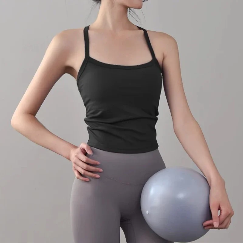 Aiithuug Hanging Neck Sexy Back Yoga Crop Tops Padded Back Split Quick Drying Breathable Tops Casual Workout Pilates Underwears